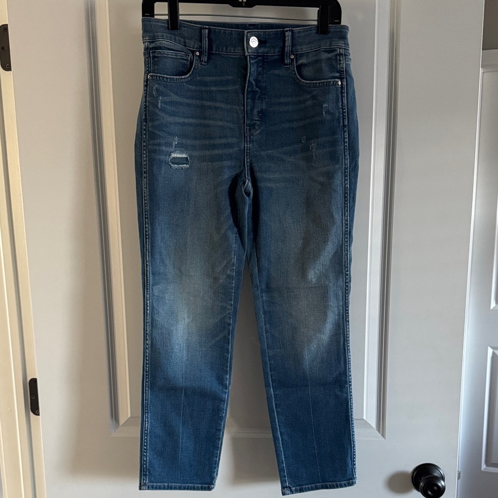 White House Black Market Distressed Blue Cropped Jeans